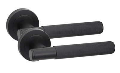 1 Set Knurled T-Bar Internal Door Handles with Latch and Hinges Matt Black Finish