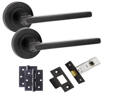 1 Set Leon Design Door Handle On Round Rose Latch Door Handles Internal Pack 2.5" Latch & 1 Pair of 3" Ball Bearing Hinges - GG