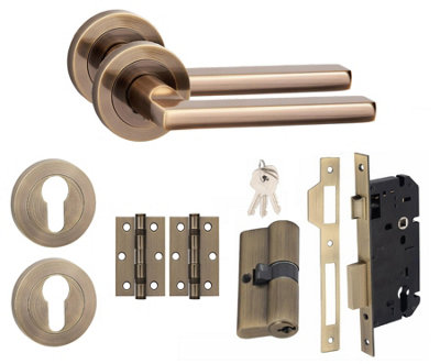 1 Set Leon Design Euro Lock Door Handle Set 70mm Barrell Key with BB ...
