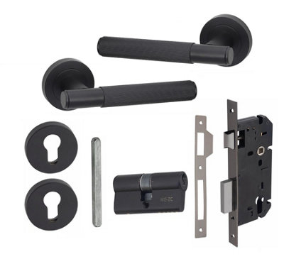 1 Set Linear T-Bar Euro Lock Door Handle Set 70mm Barrell Key Matt ...