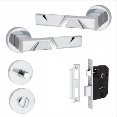 1 Set Nova Design Bathroom Door Handle Set Polished Chrome Finish