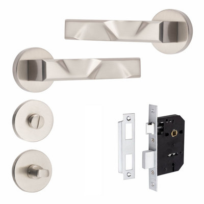 1 Set Nova Design Bathroom Door Handle Set Satin Nickel Finish