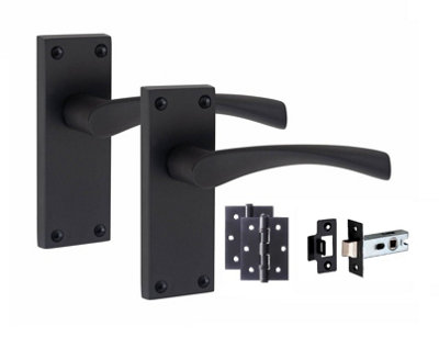 1 Set of Victorian Scroll Astrid Handle Latch Door Handles Matt Black Pair of 3" Ball Bearing Hinges & Latches Pack  120 x 40mm