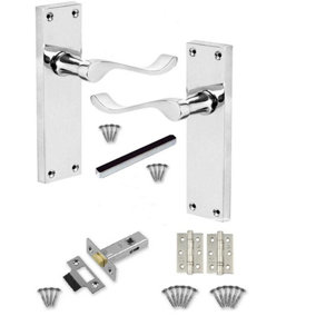 1 Set of Victorian Scroll Latch Door Handles Polished Chrome with Ball Bearing Hinges & Latches Pack Sets 150 x 40mm