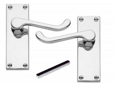 1 Set of Victorian Scroll Latch Door Handles Polished Chrome with Pair of 3" Ball Bearing Hinges & Latches Pack Sets 120 x 40mm