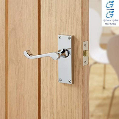1 Set of Victorian Scroll Latch Door Handles Polished Chrome with Pair of 3" Ball Bearing Hinges & Latches Pack Sets 120 x 40mm