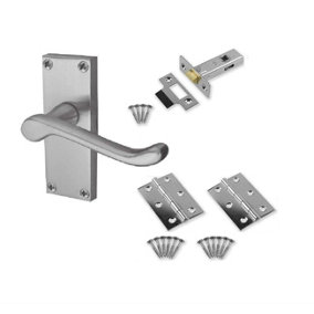 1 Set of Victorian Scroll Latch Door Handles Satin Brushed Chrome Hinges & Latches Pack Sets 120mm Long