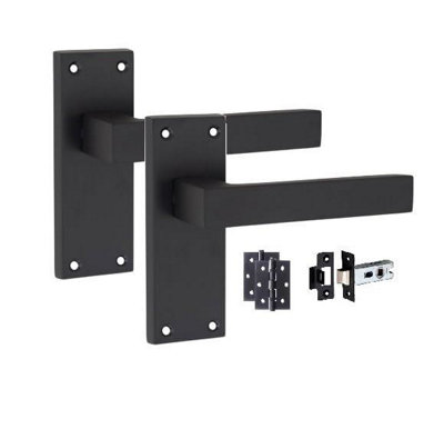 1 Set of Victorian Straight Delta Handle Latch Door Handles Matt Black Pair of 3" Ball Bearing Hinges & Latches Pack  120 x 40mm