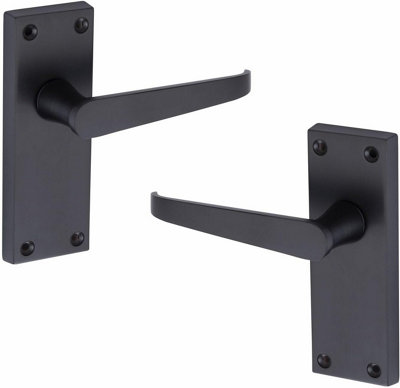 1 Set of Victorian Straight Handle Latch Door Handles Matt Black Pair of 3" Ball Bearing Hinges & Latches Pack  120 x 40mm - GG