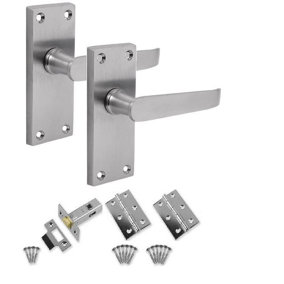 1 Set of Victorian Straight Latch Door Handles Satin Brushed Chrome Hinges & Latches Pack Sets 120mm Long