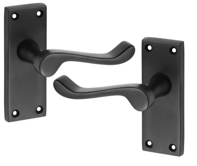 Matt Black Victorian Scroll Door Handles With Lever Latch - 150mm X 43mm Pack Includes Spindles & Screws