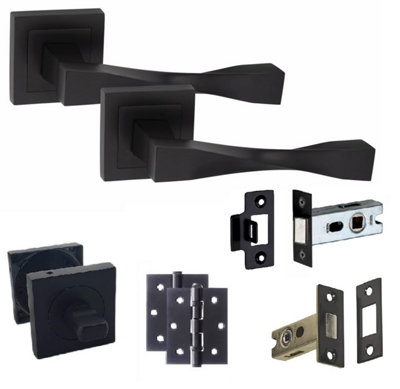 1 Set Straight Astrid Design Bathroom Complete Door Handle Set Matt Black Finish