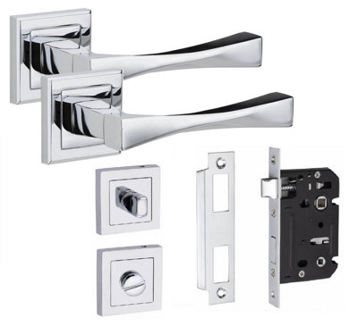 1 Set Straight Astrid Design Bathroom Door Handle Set Polished Chrome Finish