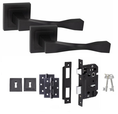 1 Set Straight Astrid Design Door Handles Matt Black Key Lock Set With ...