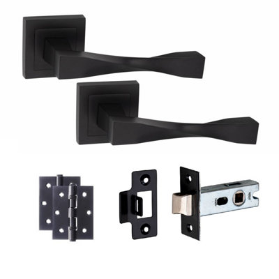 1 Set Straight Astrid Design Door HandlesInternal Sets With Latch and BB HInges Square Rose Matt Black Finish