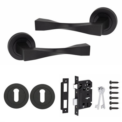 1 Set Straight Astrid Twist Design Door Handles Matt Black Finish with ...