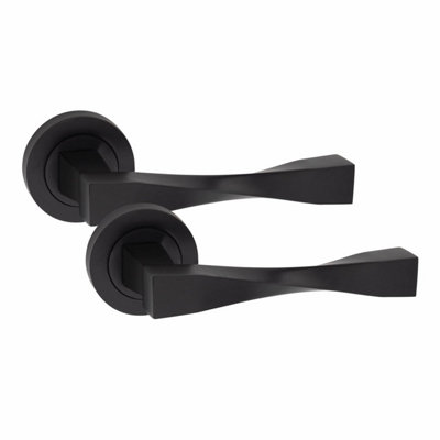 1 Set Straight Astrid Twist Design Door Handles Matt Black Finish with ...