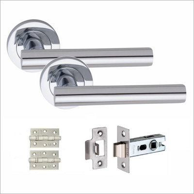 1 Set Straight T-Bar Door Handles Set Ball Bearing Hinges and Latches Polished Chrome Finish