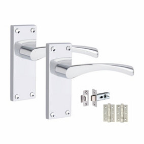 1 Set Victorian Scroll Astrid Door Sets with 3" Ball Bearing Hinges & Latch 120 x 40mm Polished Chrome