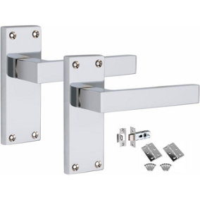 1 Set Victorian Straight Delta Handle Latch Door Handles, Polished Chrome, 1 Pair 3" Standard Butt Hinges, 120mm x 40mm Backplate