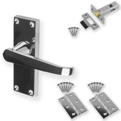 1 Set Victorian Straight Polished Chrome Lever Latch Door Handles Sets with 2.5 " Latch and Standard Butt Hinges