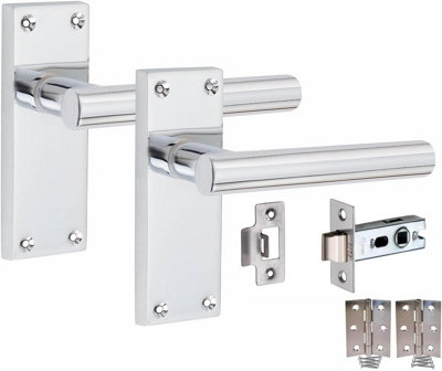 1 Set Victorian Straight T-Bar Handle Latch Door Handles, Polished Chrome, 1 Pair 3" Standard Butt Hinges, 120mm x 40mm Backplate