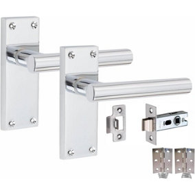 1 Set Victorian Straight T-Bar Handle Latch Door Handles, Polished Chrome, 1 Pair 3" Standard Butt Hinges, 120mm x 40mm Backplate