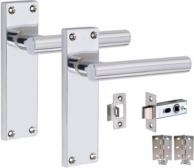 1 Set Victorian Straight T-Bar Handle Latch Door Handles, Polished Chrome, 1 Pair 3" Standard Butt Hinges, 150mm x 40mm Backplate