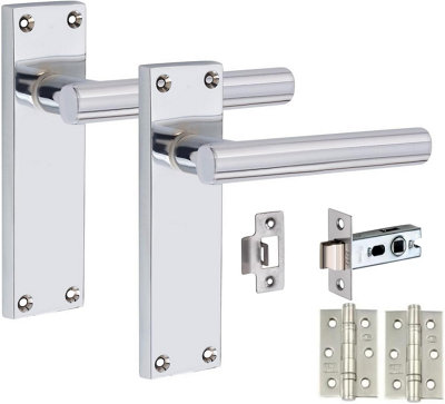 1 Set Victorian Straight T-Bar Handle Latch Door Handles Silver Polished Chrome 1 Pair 3" Ball Bearing Hinges 150mm x 40mm