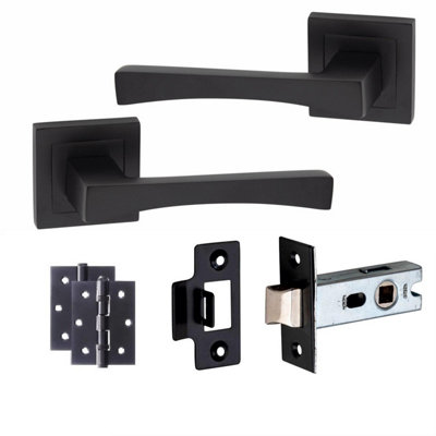 1 Set Wave Design Door HandlesInternal Sets With Latch and BB HInges Square Rose Matt Black Finish