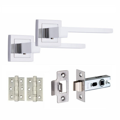 1 Set Zeta Design Door HandlesInternal Sets With Latch and BB HInges Square Rose Polished Chrome Finish