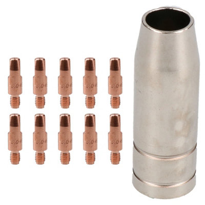 1 shroud & 10 x 1.0mm Round Contact Tips MIG Welding Binzel Style MB15 Torch