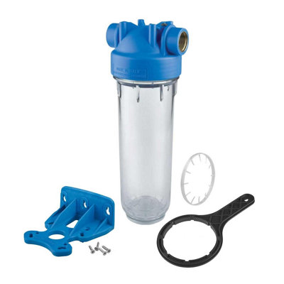 1 Stage 10" Inline Water Filter System Housing 1" Ports With Wall Bracket And Key