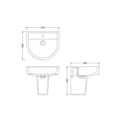1 Tap Hole Basin & Semi Pedestal - 520mm