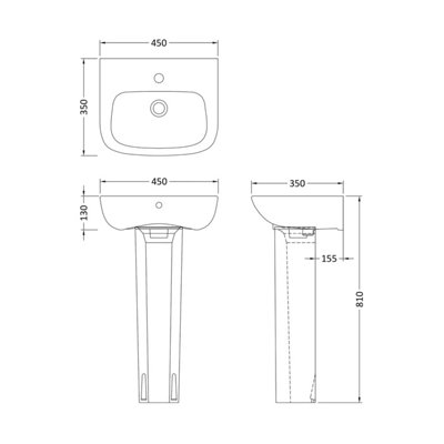 1 Tap Hole Ceramic Basin & Full Pedestal - 450mm
