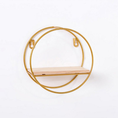 1 Tier Golden Iron Circle Hanging Storage Shelving Floating Circular Wall Decor Round Hanging Shelves 20CM