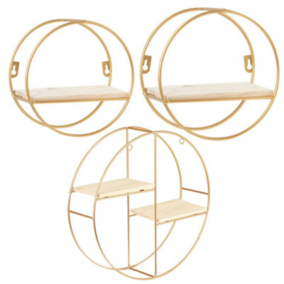 1 Tier Golden Iron Circle Hanging Storage Shelving Floating Circular ...