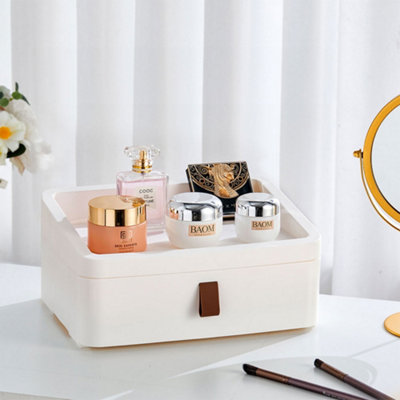 Plastic Drawers Organizer For Office Bathroom Bedroom Kitchen Desk - 1 Layers More White Storage Tray - Expandable 11.4-18.1 Inches