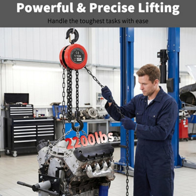 1 Ton Manual Chain Hoist, 3M Lift Steel Chain Block with 2 Hooks