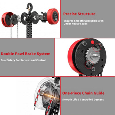 1 Ton Manual Chain Hoist, 3M Lift Steel Chain Block with 2 Hooks