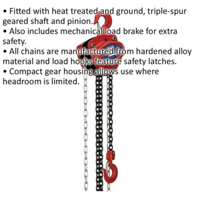 1 Tonne Chain Block - Hardened Alloy Chains - 2.5m Drop - Mechanical Load Brake