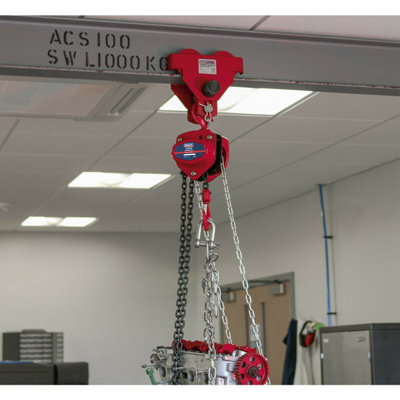 1 Tonne Chain Block - Hardened Alloy Chains - 2.5m Drop - Mechanical Load Brake - 4