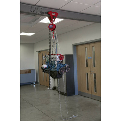 1 Tonne Chain Block - Hardened Alloy Chains - 2.5m Drop - Mechanical Load Brake - 5