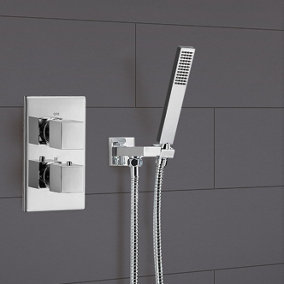1 Way Chrome Square Hand Held Concealed Thermostatic Mixer Valve Shower Lotus