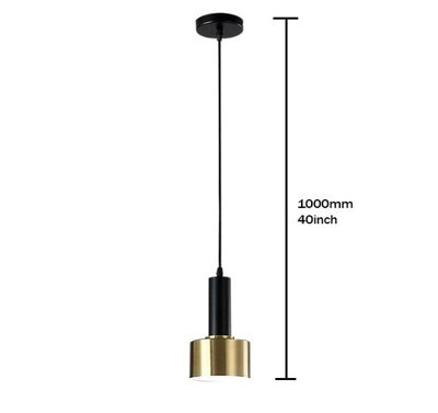 1 Way Small Hanging Light Black and Gold Lampshade Ceiling Pendant Light Copper Lamp Adjustable Line
