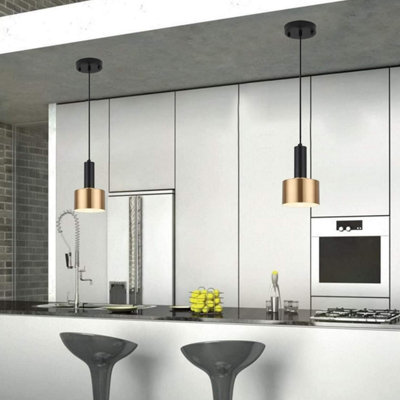 1 Way Small Hanging Light Black and Gold Lampshade Ceiling Pendant Light Copper Lamp Adjustable Line