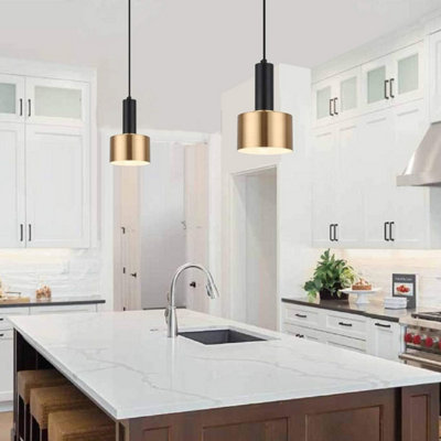 1 Way Small Hanging Light Black and Gold Lampshade Ceiling Pendant Light Copper Lamp Adjustable Line