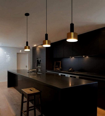 1 Way Small Hanging Light Black and Gold Lampshade Ceiling Pendant Light Copper Lamp Adjustable Line