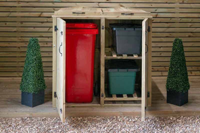 1 Wheelie Bin/2 Recycle Box Store - L80.4 x W134 x H120 cm - Timber