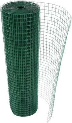 1" x 1" Welded Wire Mesh Fence 1.2M x 30M PVC Coated Galvanised Green Garden Fencing Roll, Pet Enclosures, Crop & Tree Protection